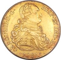 Bolivia coin 8 Escudos - Carlos IV (1791) obverse obverse of 8 Escudos - Carlos IV (1791) coin with KM# 77 from Bolivia.