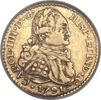 Bolivia coin 1 Escudo - Carlos IV (1791) obverse obverse of 1 Escudo - Carlos IV (1791) coin with KM# 74 from Bolivia.