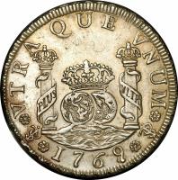 reverse of 4 Reales - Carlos III (1767 - 1770) coin with KM# 49 from Bolivia.