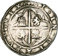 reverse of 8 Reales - Felipe II (1574 - 1586) coin with KM# 5 from Bolivia.