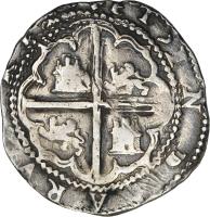 Bolivia coin 2 Reales - Felipe II (1574 - 1579) reverse reverse of 2 Reales - Felipe II (1574 - 1579) coin with KM# 3 from Bolivia.