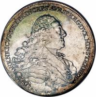 obverse of 1 Konventionstaler - Heinrich (1762) coin with KM# 4 from Austrian States. Inscription: HENRICVS S R I PRINCEPS AVRSPERG DVX MINSTERBER