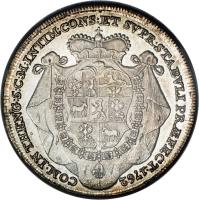 reverse of 1 Konventionstaler - Heinrich (1762) coin with KM# 4 from Austrian States. Inscription: COM IN THENG S C M INTIM CONS ET SVPR STABULI PRAEFECT 1762