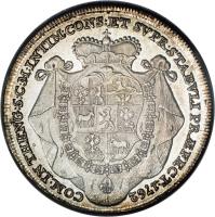 Austrian States coin 1 Konventionstaler - Heinrich (1762) reverse reverse of 1 Konventionstaler - Heinrich (1762) coin with KM# 4 from Austrian States. Inscription: COM IN THENG S C M INTIM CONS ET SVPR STABULI PRAEFECT 1762