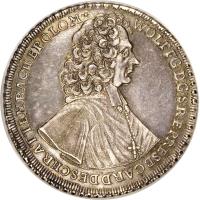 Austrian States coin 1 Speciestaler - Wolfgang (1718 - 1725) obverse obverse of 1 Speciestaler - Wolfgang (1718 - 1725) coin with KM# 414 from Austrian States. Inscription: WOLFFG · D: G: S: R: E: PRESB · CARD · DE SCHRATTEMBACH EP · OLO ·