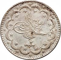 Ottoman Empire coin 5 Kuruş - Abdul Hamid II (1876 - 1879) obverse obverse of 5 Kuruş - Abdul Hamid II (1876 - 1879) coin with KM# 720 from Ottoman Empire.