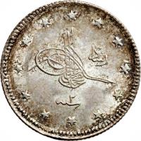 obverse of 2 Kuruş - Mehmed V (1910) coin with KM# 790 from Ottoman Empire.