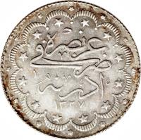 Ottoman Empire coin 10 Kuruş - Mehmed V (1910) reverse reverse of 10 Kuruş - Mehmed V (1910) coin with KM# 792 from Ottoman Empire.