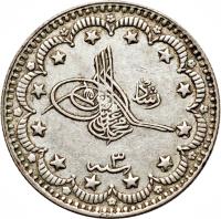 Ottoman Empire coin 5 Kuruş - Mehmed V (1911) obverse obverse of 5 Kuruş - Mehmed V (1911) coin with KM# 797 from Ottoman Empire.