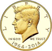 United States coin 1/2 Dollar - 50th Anniversary of Kennedy Half Dollar (2014) obverse obverse of 1/2 Dollar - 50th Anniversary of Kennedy Half Dollar (2014) coin with KM# 587 from United States. Inscription: LIBERTY, IN GOD WE TRUST, 1964-2014