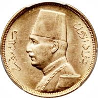 obverse of 50 Qirsha - Fuad I - 2'nd Portrait (1930 - 1931) coin with KM# 353 from Egypt.