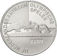 Netherlands Antilles coin 25 Gulden - Beatrix - 2000 Summer Olympics (2000) reverse reverse of 25 Gulden - Beatrix - 2000 Summer Olympics (2000) coin with KM# 48 from Netherlands Antilles. Inscription: DE NEDERLANDSE ANTILLEN OLYMPISCHE SPELEN 2000