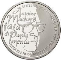 reverse of 5 Gulden - Beatrix - 100th Anniversary of Antoine Maduro, Father of the Papiamento Language (2009) coin with KM# 79 from Netherlands Antilles. Inscription: SENTENARIO DI NASEMENTU 1909- Antoine Maduro tata di papia mentu NEDERLANDSE ANTILLEN 20