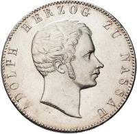obverse of 2 Thaler - Adolph von Nassau (1840) coin with KM# 65 from German States. Inscription: ADOLPH HERZOG ZU NASSAU ZOLLMANN