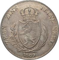reverse of 1 Taler - Ludwig X (1809) coin with KM# 277 from German States. Inscription: ZEHN EINE FEINE MARK 1809 L