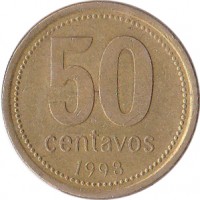 reverse of 50 Centavos (1992 - 2011) coin with KM# 111 from Argentina. Inscription: 50 CENTAVOS 1994