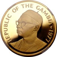obverse of 500 Dalasis - Conservation: Sitatunga (1977) coin with KM# 19 from Gambia. Inscription: REPUBLIC OF THE GAMBIA - 1977