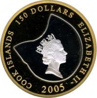 Cook Islands coin 150 Dollars - Elizabeth II - Great White Shark (2005) obverse obverse of 150 Dollars - Elizabeth II - Great White Shark (2005) coin from Cook Islands. Inscription: COOK ISLANDS 150 DOLLARS ELIZABETH II RDM 2005