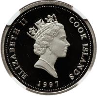 obverse of 75 Dollars - Elizabeth II - Christmas (1997) coin with KM# 461 from Cook Islands. Inscription: ELIZABETH II COOK ISLANDS RDM 1997