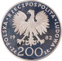 Poland coin 200 Złotych - Visit of Pope John Paul II (1982 - 1986) obverse obverse of 200 Złotych - Visit of Pope John Paul II (1982 - 1986) coin with Y# 137 from Poland.