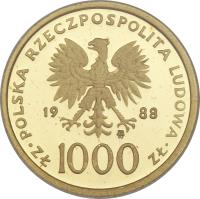 Poland coin 1000 Złotych - 10th Anniversary of the Election of Pope John Paul II (1988) obverse obverse of 1000 Złotych - 10th Anniversary of the Election of Pope John Paul II (1988) coin with Y# 174 from Poland.