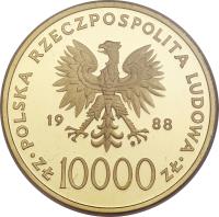 obverse of 10000 Złotych - 10th Anniversary of the Election of Pope John Paul II (1988) coin with Y# 177 from Poland.