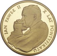 reverse of 10000 Złotych - 10th Anniversary of the Election of Pope John Paul II (1988) coin with Y# 177 from Poland.