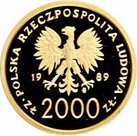 obverse of 2000 Złotych - Papacy (1989) coin with Y# 187 from Poland.