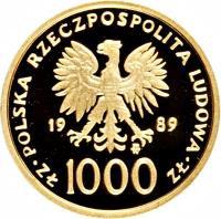 Poland coin 1000 Złotych - Papacy (1989) obverse obverse of 1000 Złotych - Papacy (1989) coin with Y# 186 from Poland.