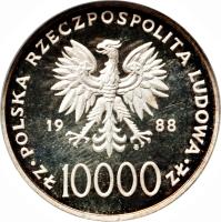 obverse of 10000 Złotych - Christmas (1988) coin with Y# 179 from Poland.