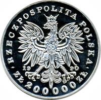 Poland coin 200000 Złotych - Marshal Józef Klemens Piłsudski (1990) obverse obverse of 200000 Złotych - Marshal Józef Klemens Piłsudski (1990) coin with Y# 204 from Poland.