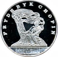 Poland coin 200000 Złotych - 180th Anniversary of the Birth of Fryderyk Franciszek Chopin (1990) reverse reverse of 200000 Złotych - 180th Anniversary of the Birth of Fryderyk Franciszek Chopin (1990) coin with Y# 205 from Poland.