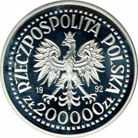 obverse of 200000 Złotych - 1992 EXPO, Seville (1992) coin with Y# 231 from Poland. Inscription: RZECZPOSPOLITA POLSKA 19 92 ZŁ 200000 ZŁ