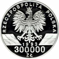 obverse of 300000 Złotych - Environment Protection: Barn Swallow (1993) coin with Y# 248 from Poland. Inscription: RZECZPOSPOLITA POLSKA 1993 300000 ZŁ