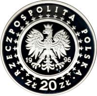 Poland coin 20 Złotych - Castles and Palaces in Poland: Lidzbark Warmiński Castle (1996) obverse obverse of 20 Złotych - Castles and Palaces in Poland: Lidzbark Warmiński Castle (1996) coin with Y# 314 from Poland. Inscription: · RZECZPOSPOLITA POLSKA · 19 96 ZŁ 20 ZŁ