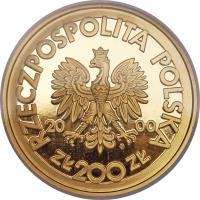 Poland coin 200 Złotych - 20th Anniversary of Solidarność (2000) obverse obverse of 200 Złotych - 20th Anniversary of Solidarność (2000) coin with Y# 397 from Poland.
