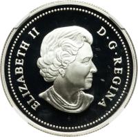 Canada coin 1 Dollar - Elizabeth II - 40th Anniversary of the Canadian Flag - Coloured red (2005) obverse obverse of 1 Dollar - Elizabeth II - 40th Anniversary of the Canadian Flag - Coloured red (2005) coin with KM# 549b from Canada. Inscription: ELIZABETH II D · G · REGINA