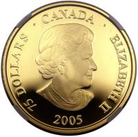 Canada coin 75 Dollars - Elizabeth II - Pope John Paul II (2005) obverse obverse of 75 Dollars - Elizabeth II - Pope John Paul II (2005) coin with KM# 567 from Canada. Inscription: 75 DOLLARS · CANADA · ELIZABETH II 2005