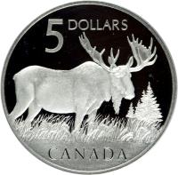 Canada coin 5 Dollars - Elizabeth II - Moose (2005) reverse reverse of 5 Dollars - Elizabeth II - Moose (2005) coin with KM# 514 from Canada. Inscription: 5 DOLLARS CANADA
