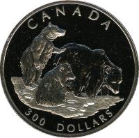 Canada coin 300 Dollars - Elizabeth II - Canadian Wildlife: Grizzly bear (2004) reverse reverse of 300 Dollars - Elizabeth II - Canadian Wildlife: Grizzly bear (2004) coin with KM# 1108 from Canada. Inscription: CANADA 300 DOLLARS KB