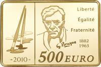 reverse of 500 Euro - Modern Painters: Georges Braque (2010) coin with KM# 1706 from France. Inscription: Liberté Égalité Fraternité G Braque 1882 1963 2010 500 EURO