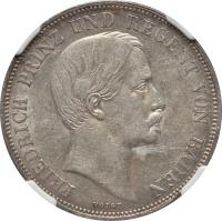 obverse of 1 Gulden - Friedrich I (1856 - 1860) coin with KM# 236 from German States. Inscription: FRIEDRICH PRINZ UND REGENT VON BADEN