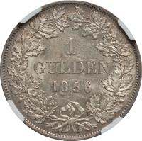German States coin 1 Gulden - Friedrich I (1856 - 1860) reverse reverse of 1 Gulden - Friedrich I (1856 - 1860) coin with KM# 236 from German States. Inscription: 1 GULDEN 1856