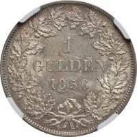 reverse of 1 Gulden - Friedrich I (1856 - 1860) coin with KM# 236 from German States. Inscription: 1 GULDEN 1856