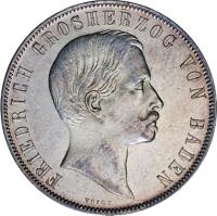 obverse of 1 Gulden - Friedrich I - Visit of the Baden Mint (1857) coin with KM# 239 from German States. Inscription: FRIEDRICH GROSHERZOG VON BADEN