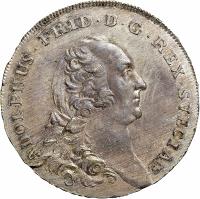 obverse of 2 Daler Silvermynt - Adolf Fredrik (1770) coin with KM# 504 from Sweden. Inscription: ADOLPHUS · FRID · D · G · REX · SVECIAE ·