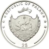 obverse of 2 Dollars - Swallowtail (2013) coin with KM# 457 from Palau. Inscription: REPUBLIC OF PALAU RAINBOW'S END 2$