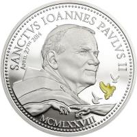 Cook Islands coin 2 Dollars - Elizabeth II - Canonization of Pope John Paul II (2014) reverse reverse of 2 Dollars - Elizabeth II - Canonization of Pope John Paul II (2014) coin from Cook Islands. Inscription: SANCTVS IOANNES PAVLVS II APRIL 27TH 2014 MCMLXXVIII