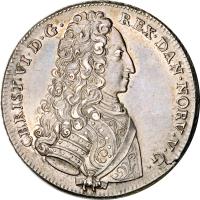 obverse of 1 Riksdaler - Christian VI (1732 - 1733) coin with KM# 539 from Denmark. Inscription: CHRIST · VI · D · G · REX · DAN · NORV · V · G ·