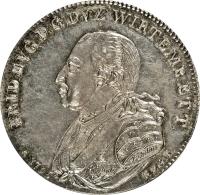 German States coin 1 Taler - Friedrich I Eugen - 300 Years of the Duchy of Württemberg (1795) obverse obverse of 1 Taler - Friedrich I Eugen - 300 Years of the Duchy of Württemberg (1795) coin with KM# 445 from German States. Inscription: FRID. EVG. D. G. DVX WIRTEMB. ET T. A.1795 / REG.I.